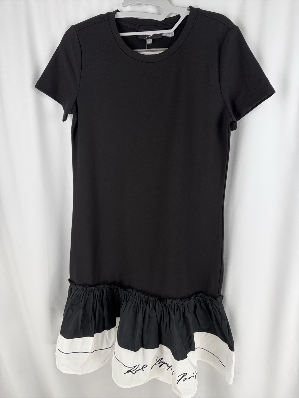 Karl Lagerfeld Black Dress with White Script Hem